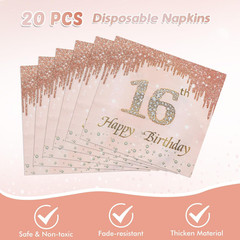 41Pcs 16th Birthday Party Decorations for Girls, Rose Gold Birthday Supplies Inc