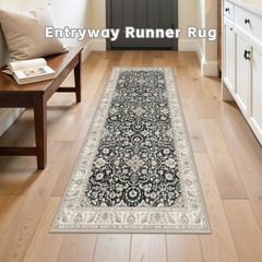 YAMEIJING Washable Runner Rug for Hallways 2′ x 6′ (Rectangular), Black/Beige