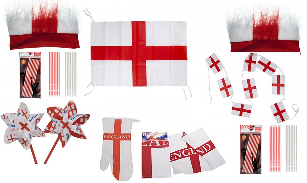 England WORLD CUP 2026 Party Pack St George Flag Bunting Hats Glow Sticks & More