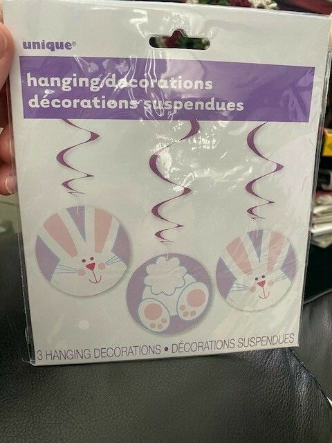 3 x Easter Bunny hanging Swirl Party Decorations New!