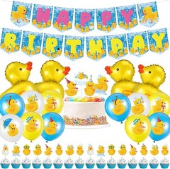 57 Pcs Duck Birthday Decorations Balloons Party Banner Cake Topper Cupcake Toppe