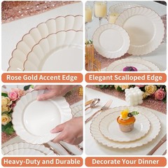 72PCS Ivory Plastic Plates Set for 36 Guests, Heavy Duty Scalloped Disposable…