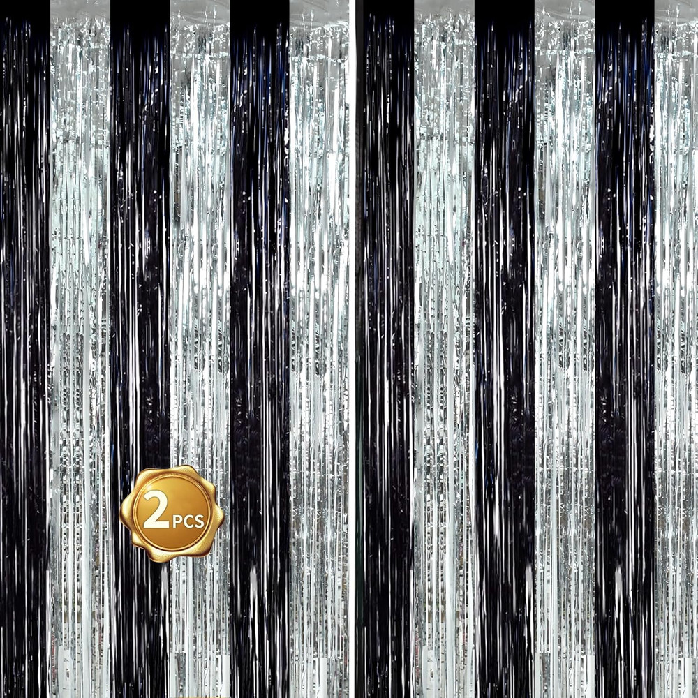 2Pcs Black Silver Door Streamers Congrats Grade 2026 Decoration Backdrop Foil Fr