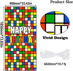Colorful Cube Birthday Party Backdrop Banner Puzzle Game Themed Door Cover Color