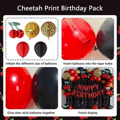119Pcs Red Cheetah Print Birthday Decorations Balloons Kit, Black Red Cherry …
