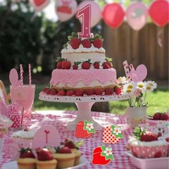 Strawberry Theme Shaped Wooden Block Table Tiered Tray Ornaments 3 Pcs Set