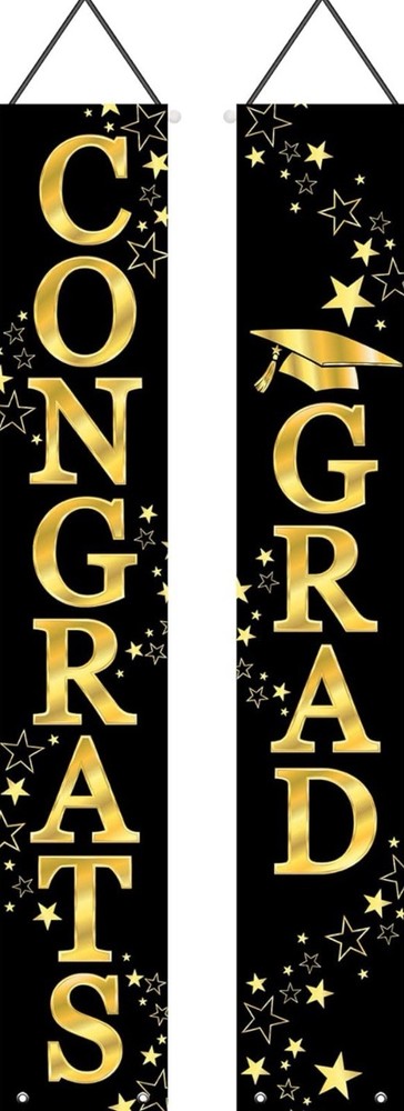 Beistle Black & Gold Graduation Door Banners, Oxford Fabric Panels,