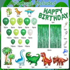 Dinosaur Party Decorations Supplies, 123Pcs Dinosaur Dark Lime Green White Ba…
