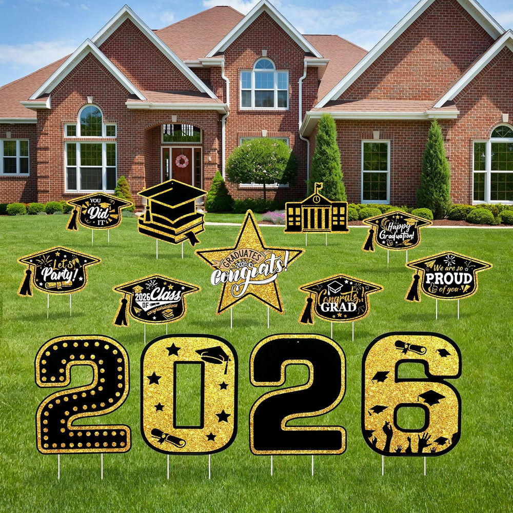 13Pcs Graduation Yard Signs Class of 2026 Large Congrats Grad Sign with Stakes &