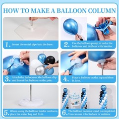 Blue and Silver Black Balloon Column Stand Arch Kit Set of 2 for Floor with 1…