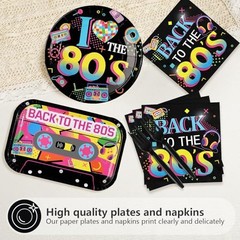 96Pcs 80s Party Decorations Back to The 80’s 80s Circular rectangular Plates