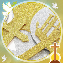 First Communion Baptism Decor Felt Cross Dove Gold Silver God Bless Wall Decorat