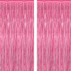 2 Pack Pink Foil Curtain Backdrop Party Decorations 3.28 x 7.05 Ft Tinsel Stream