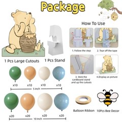 131PCS Winnie Baby Shower Decorations – Coroplast Cutouts, Balloon Arch & Bee St