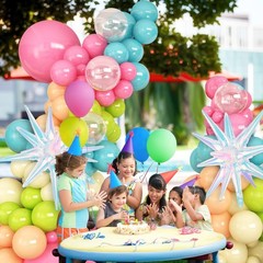Summer Tropical Balloon Arch Garland Kit Iridescent Star Balloons and Transpa…