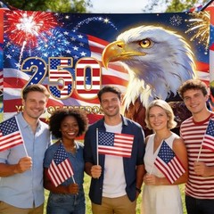 250th Anniversary Backdrop Banner, 71 x 43 Inch 1776-2026 American Patriotic