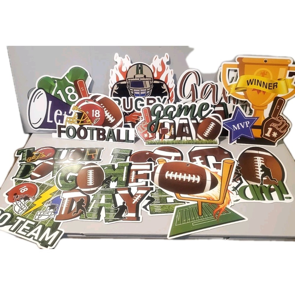 Football Decorations Hanging (24) W/Green Spiral Hangers 2 Of Each Design