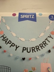 Spritz Party Banner Cat Lover Happy Purrrrty Birthday Decor & 10 Hats