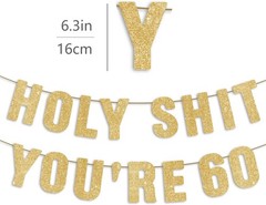 Pre-Strung 60th Birthday Banner – Gold Glitter, 60th Birthday Decorations for…