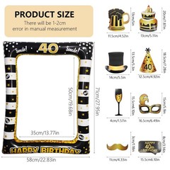 40th Photo Booth Props, Inflatable Photo Booth Frame, Giant Black Gold Inflat…
