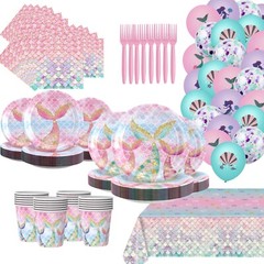 146 Pieces Mermaid Party Supplies Paper Plates, Napkins, Cups Cutlery Balloons