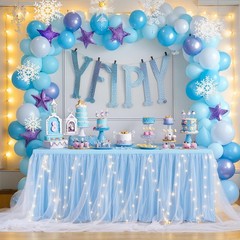 17FT Light Blue Tulle Table Skirt for Rectangle or Round Tables Ruffle Tulle …