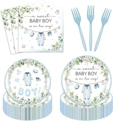 Sweet Boy Themed Baby Shower Disposable Tableware Set (Plates, Napkins, Forks)