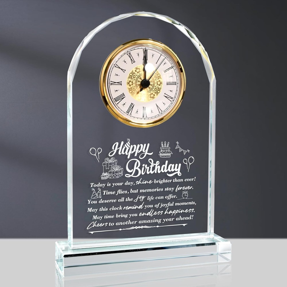 Happy Birthday Crystal Plaque with Clock – Perfect Gift for Loved Ones NEW