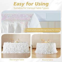6ft White Sequin Table Skirt for Rectangle Tables Glitter Curly Willow Tutu S…