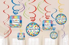 Bright Birthday Chevron Stripes Colors Party Dangler Hanging Swirl Decorations