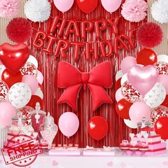 Adorely Red Pink Bow Birthday Decorations