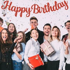 Happy Birthday Banner – NO DIY,10Feet,Pre-Strung-Glitter Backdrop Happy Red
