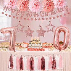 13Pcs 70Th Birthday Decorations for Girls, Pink Rose Gold Happy 70Th Birthday Ba