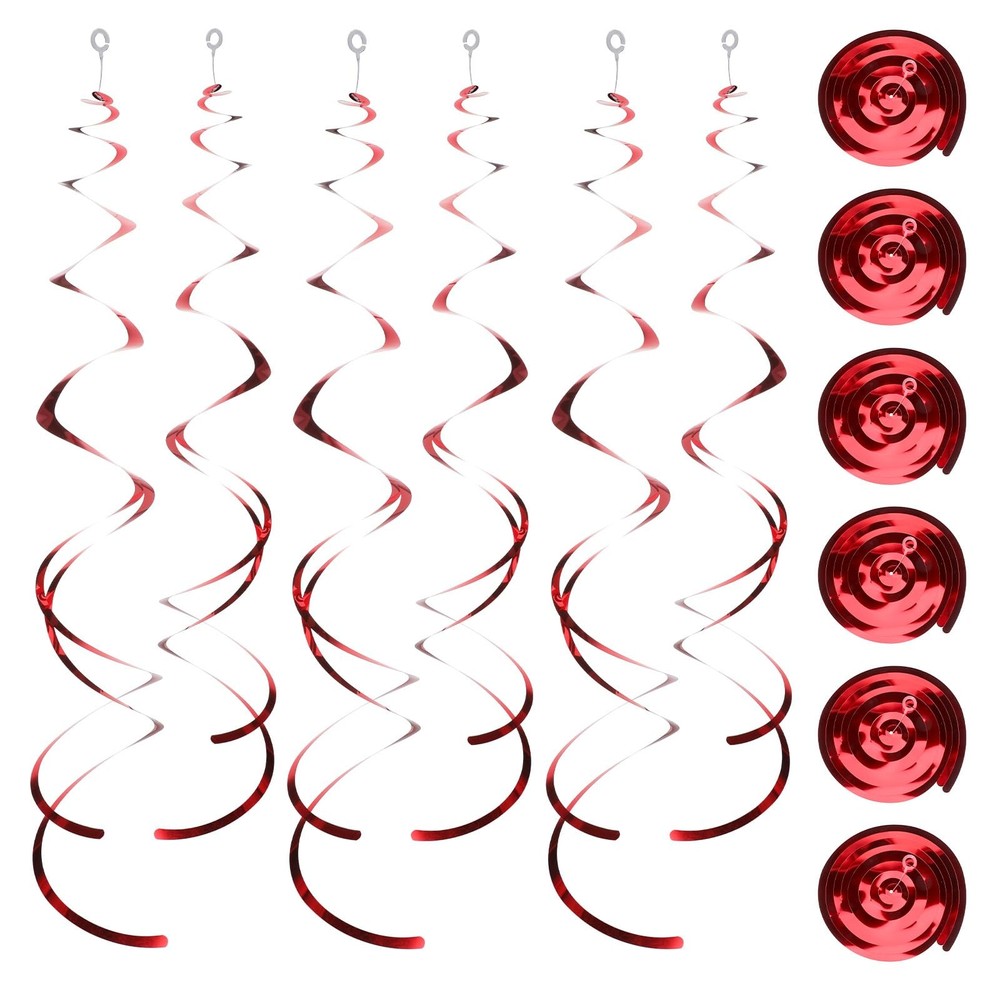 30 PCS Red Ceiling Swirls Hanging Red Swirl Decorations Shiny Foil Streamers