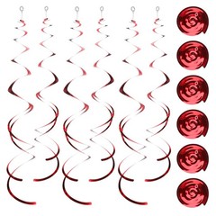 30 PCS Red Ceiling Swirls Hanging Red Swirl Decorations Shiny Foil Streamers