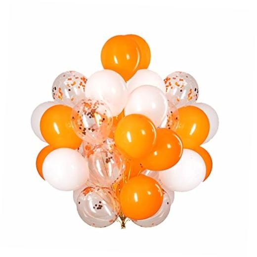 12 inch Orange and White Balloons,Orange and White Confetti Balloons for