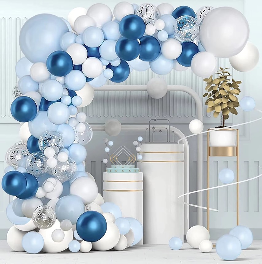 Blue Balloon Kit Blue White Chrome Confetti Luxury Party Decor