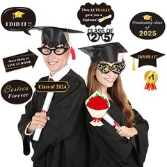 50Count Graduation Photo Booth Props Black and Gold for Party Decorations
