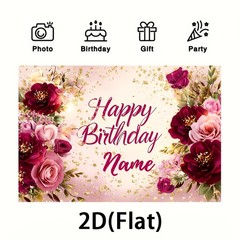 2D Flat Banner Custom Personalized ‘Happy Birthday’ Flowers Background Cloth ☋