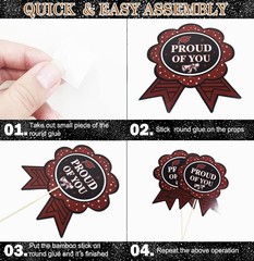 24 PCS Graduation Decorations Maroon Black 2025 Sticks Table Toppers Burgundy