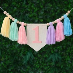 Pastel Macaron one high chair banner Handmade First Birthday High Chair Banne…