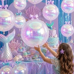 12Pcs Iridescent Round Foil Balloons, 22″ 15″ 10″ 4D Clear Ball Balloon, Holo…