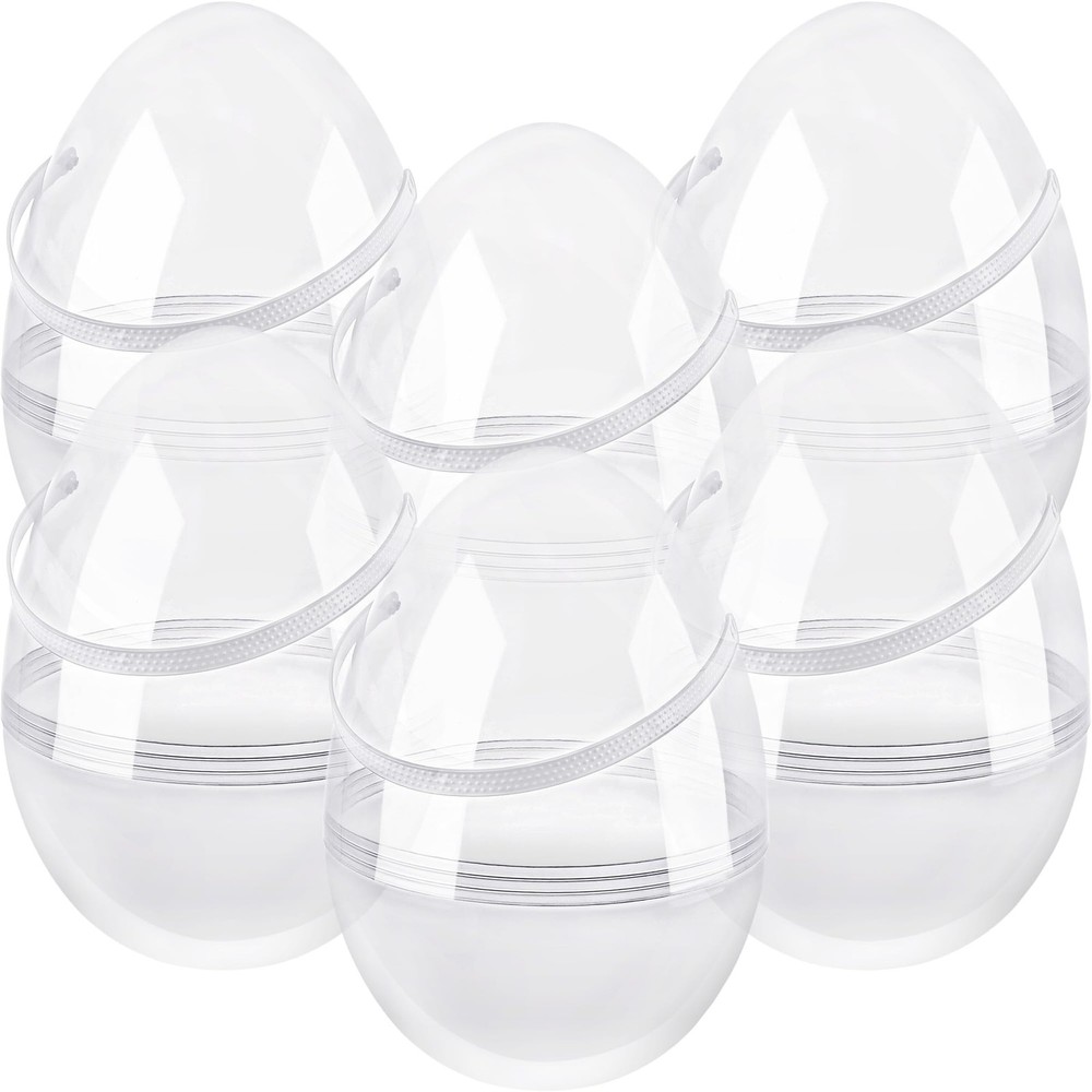 6 Pcs 10 Inch Transparent Easter Eggs with Handles Giant Clear Easter Egg Jum…