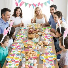 96 Pcs Happy Easter Plates and Napkins Forks Sets – Colorful Eggs Themed Roun…
