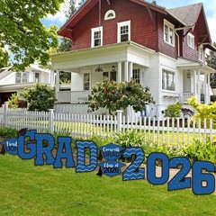 Elegant Blue Graduation Lawn Signs – 11 Pcs Set with 23 Stakes for Celebrations
