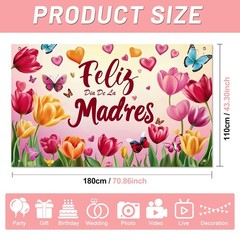 Happy Mothers Day Banner Backdrop Decorations 71 x 43Inch Yujin Flower Butterfly