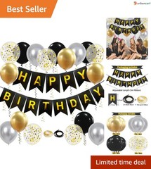 Elegant Black & Gold Birthday Banner & Balloon Set