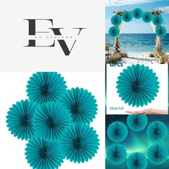 Vibrant Teal Hanging Decorations – Set of 6 Durable Paper Fans for All Occasions