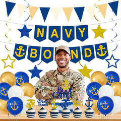 Navy Party Decorations, Blue White Military Themd Banner, Farewell Party Welcome