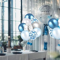 60 Light Blue, White, Silver Metallic Balloons Confetti Decoration for Birthday